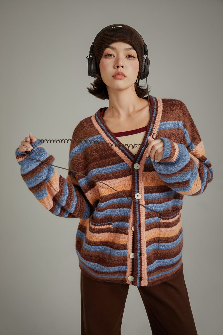 CHUU Striped Knit Cardigan