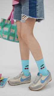 Color Two Toned Cherry High Socks
