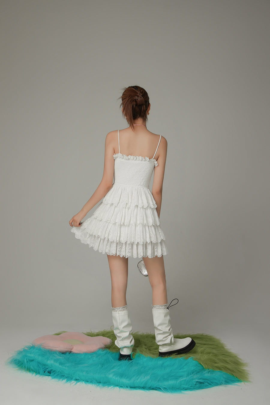CHUU Lace Layered Ruffle Corset Strap Mini Dress