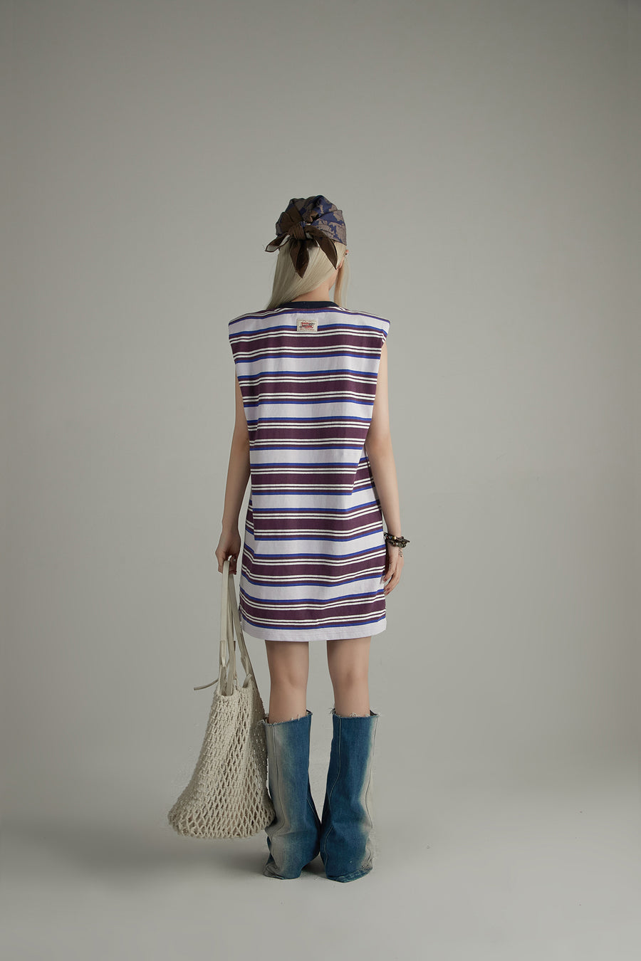 CHUU Striped Noe Center Logo Sleeveless T-Shirt Dress