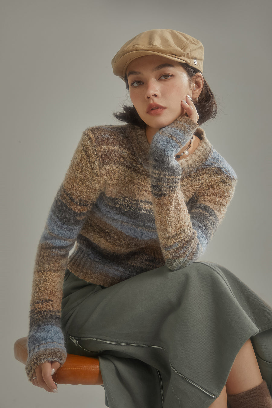 CHUU Striped Crop Knit Sweater