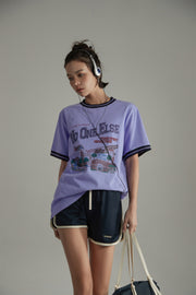 College Style Printed Colorblocked Line T-Shirt