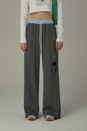 Slit Color Wide Sporty Casual Pants