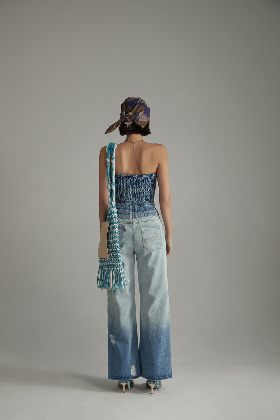 CHUU Tube Top Multi Buttons Denim Jumpsuit