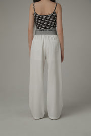 Contrast Letter High Waist Banded Wide Pants