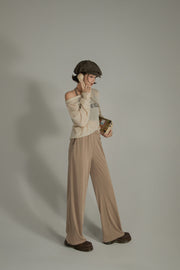 Elastic Waist Stitched Wide Casual Pants