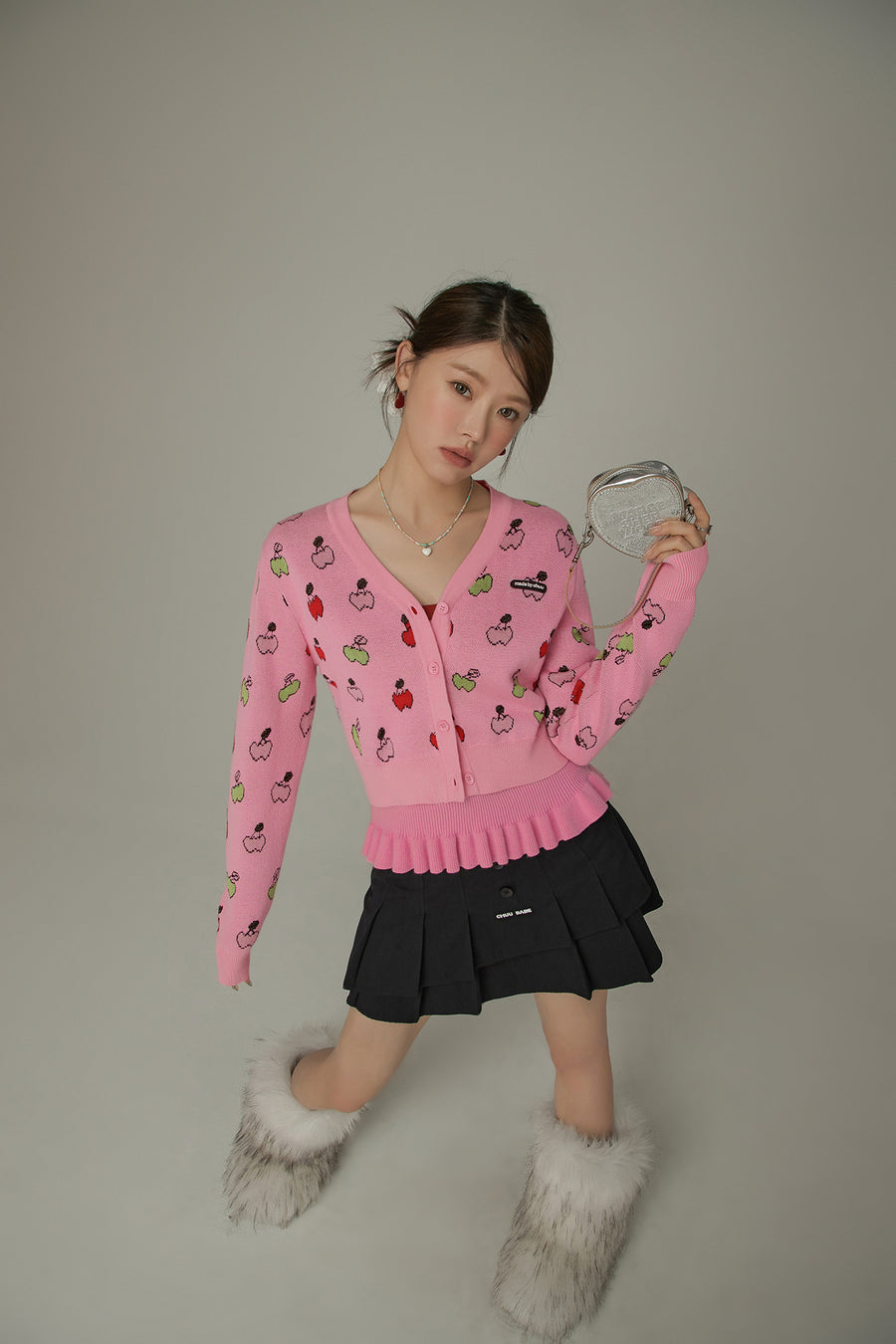 CHUU Cherry Hearts Knit Button Cardigan