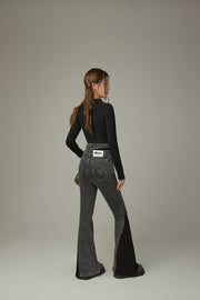 Criss Cross Belt Two Toned Bootcut Denim Pants