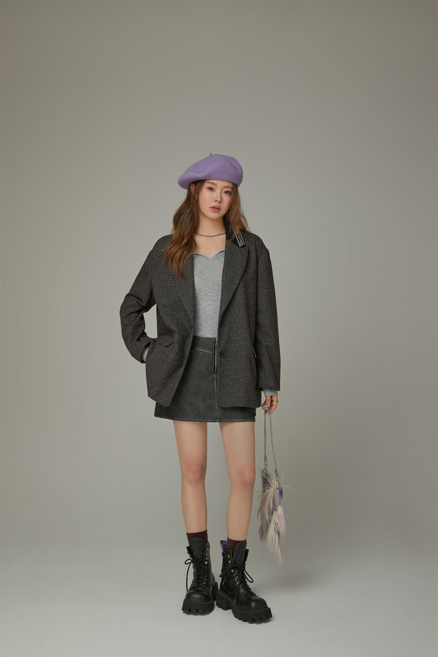 CHUU Check Oversized Blazer Jacket