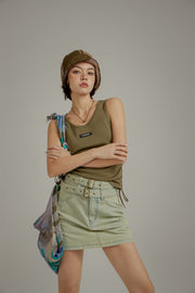 U-Neck Side Shirring String Sleeveless Top