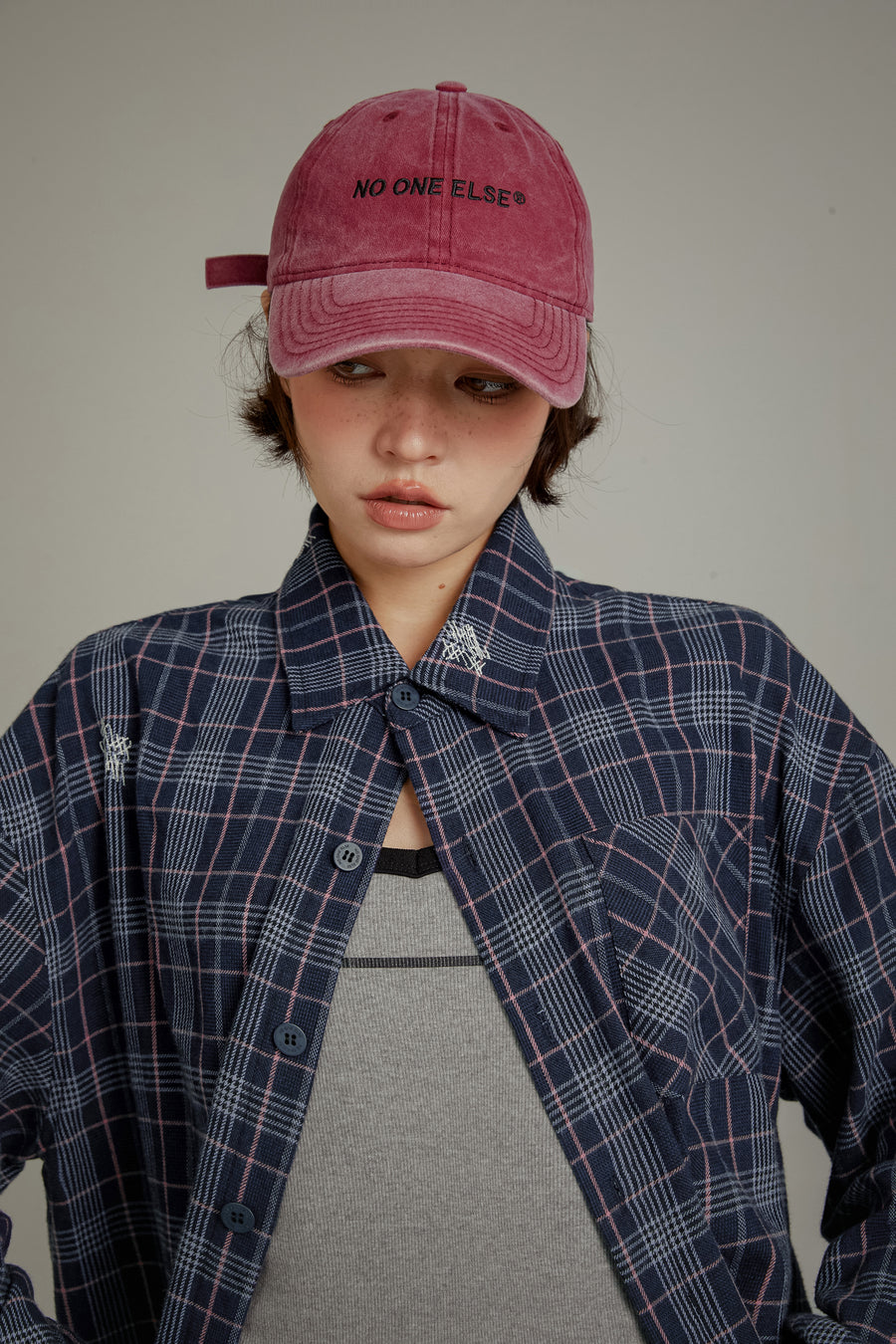 CHUU Back Logo Checked Loose Fit Shirt