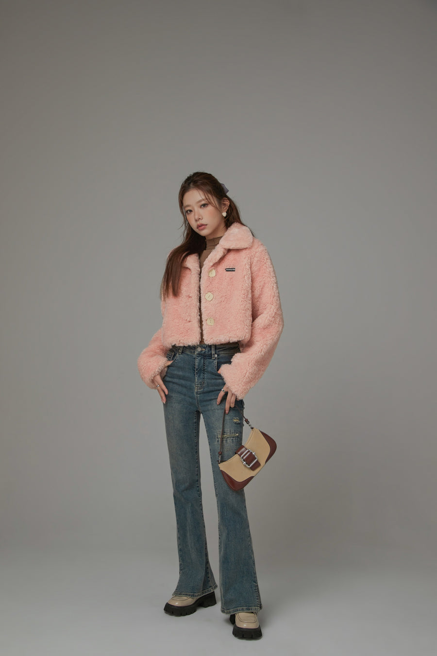 CHUU Fleece Collar Button Jacket