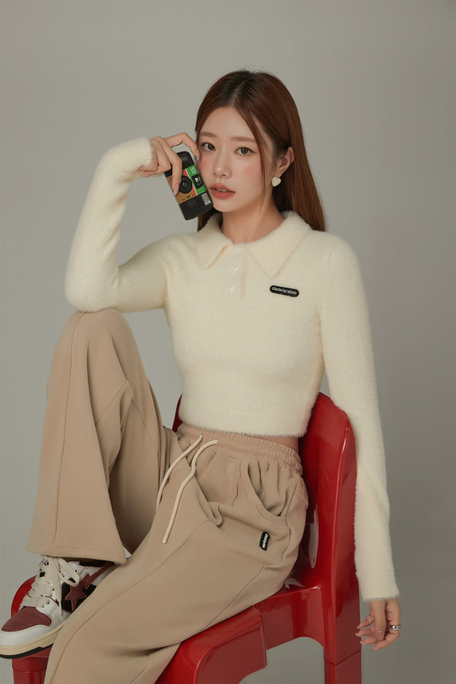 CHUU Polo Neck Crop Knit Top