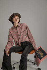 Color Heart Check Loose Fit Shirt