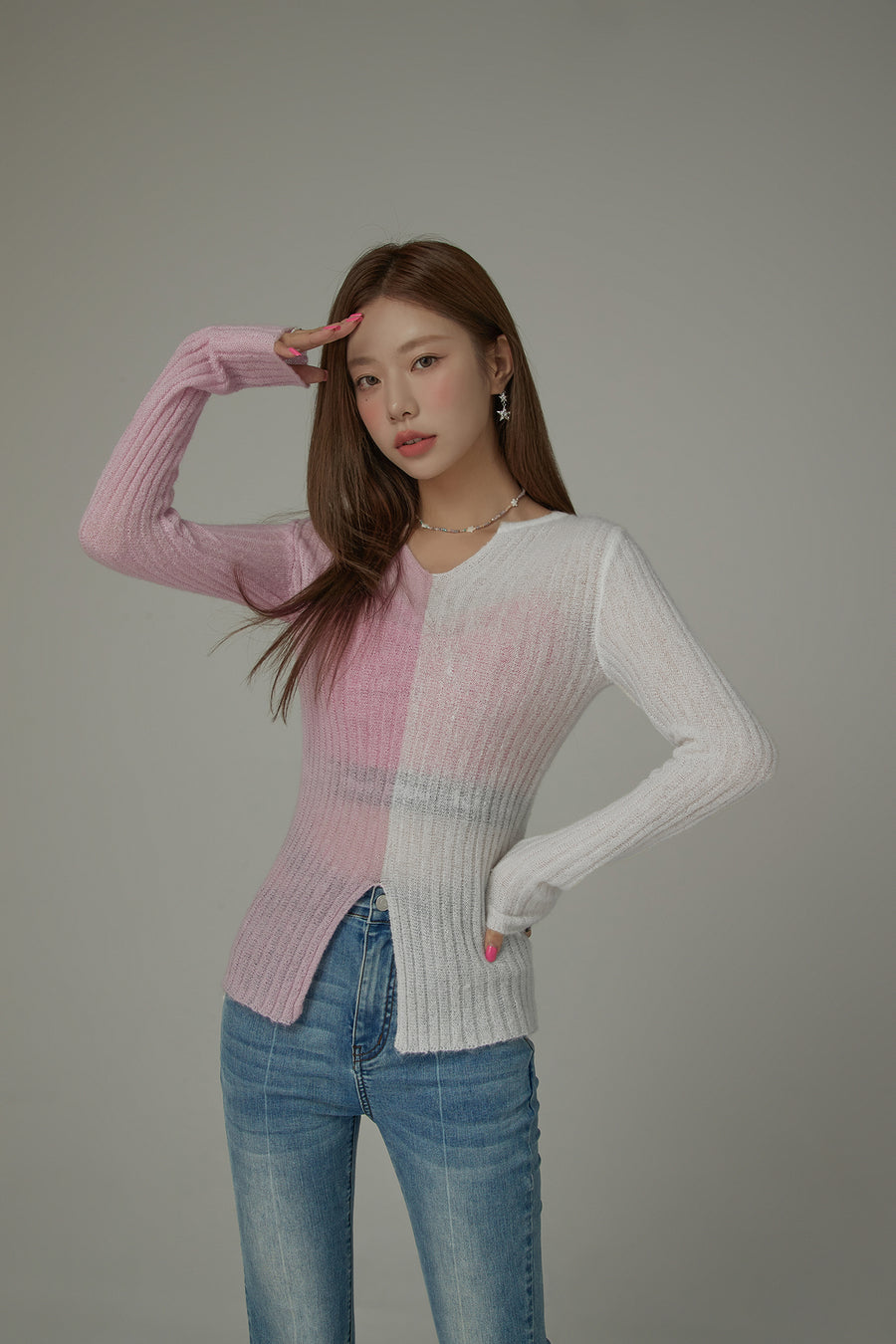 CHUU Bicolor Block Long Sleeves Knit Sweater