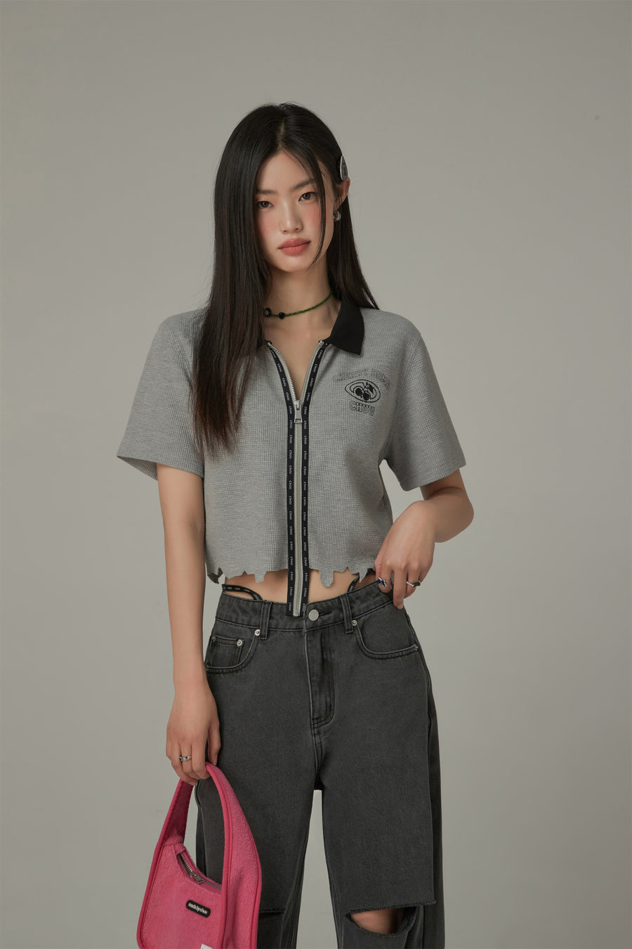 CHUU Color Matching Collar Zip-Up Top