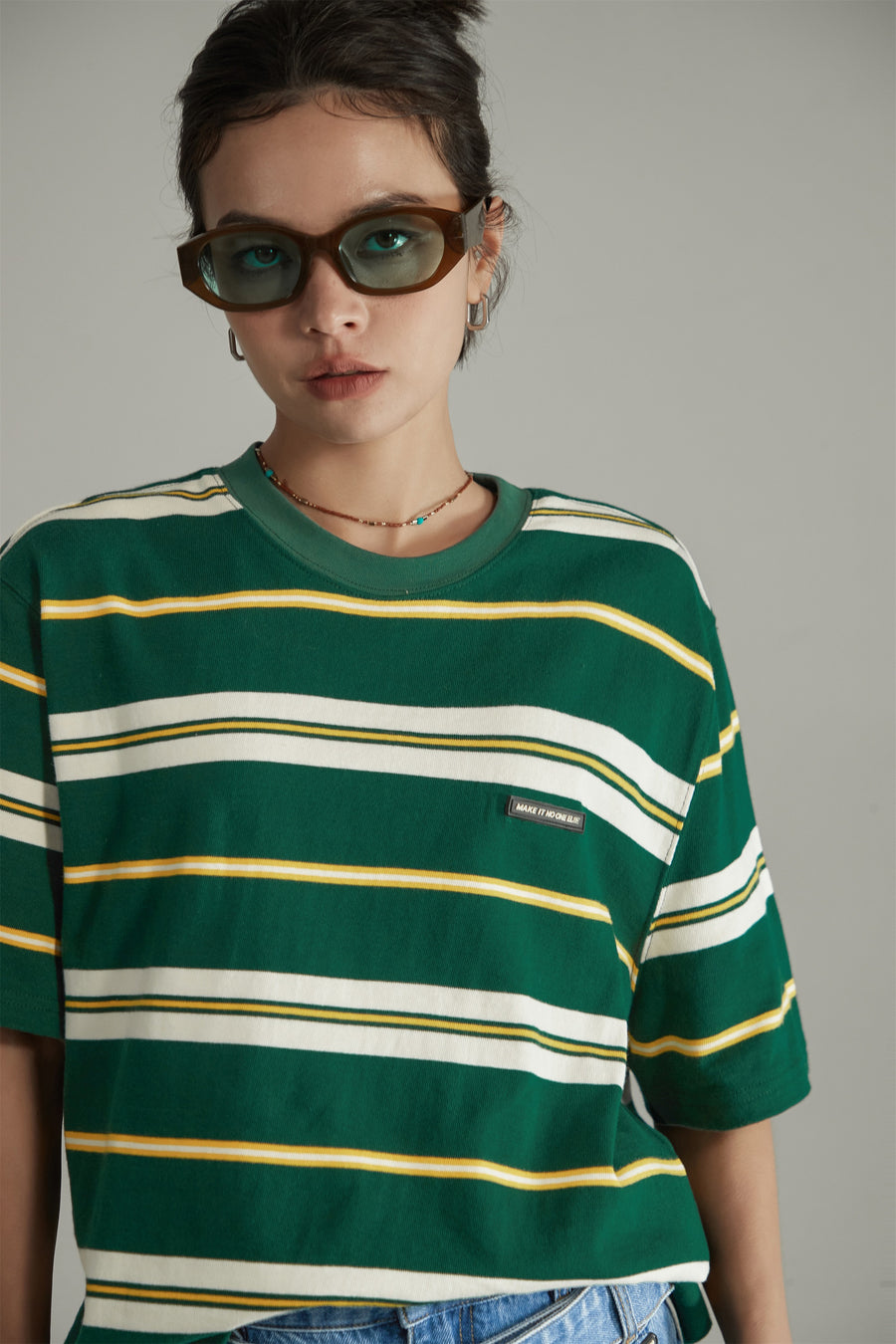 CHUU Multi-Color Striped Loose-Fit Short Sleeve T-Shirt