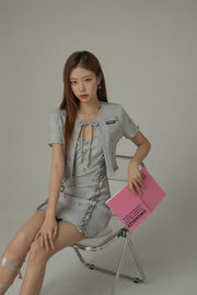 Cherry Ribbon Tie Short Sleeve Cardigan