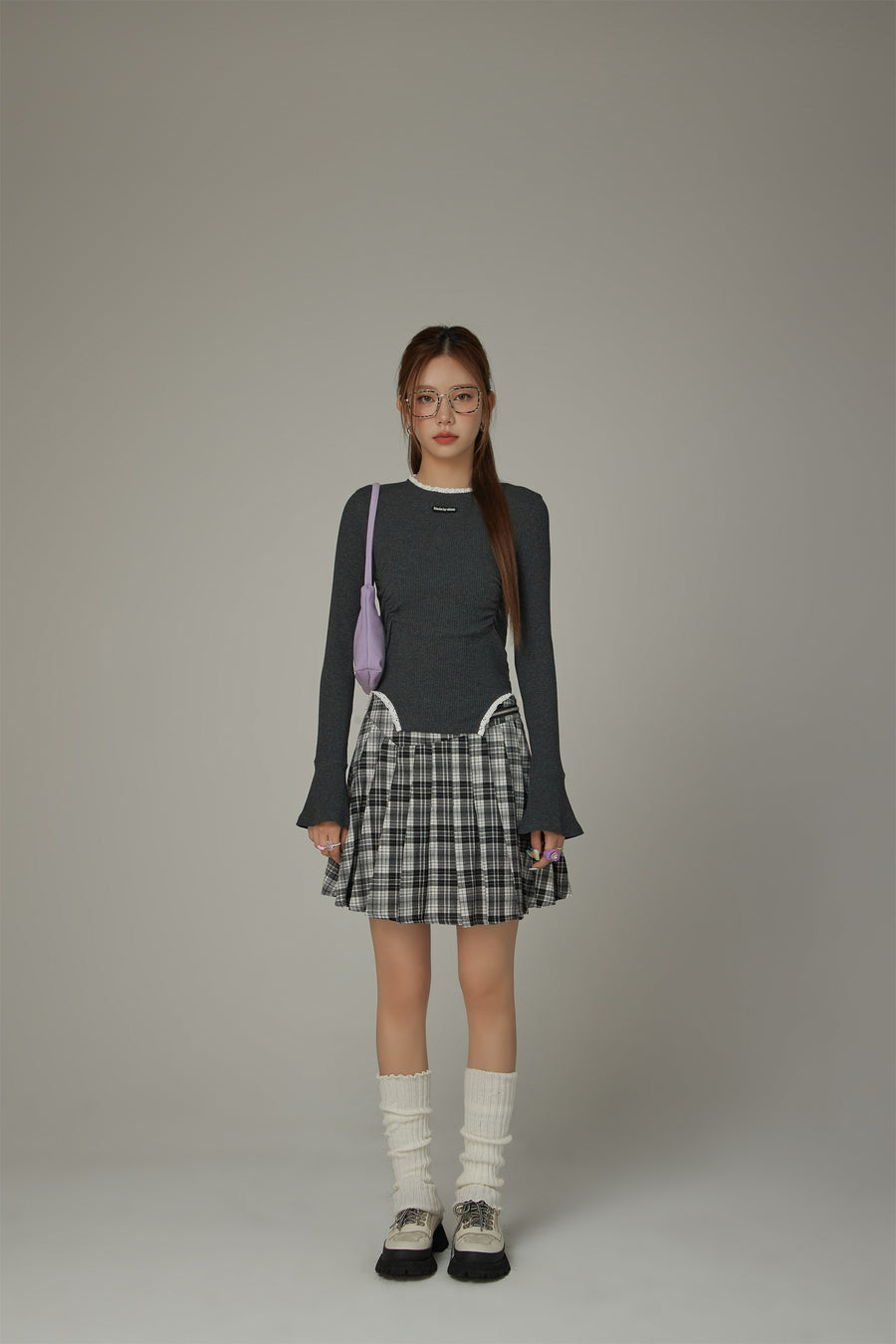 CHUU Check Pleated Skirt