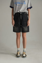 Black Denim Baggy Bermuda Shorts