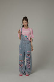 Ruffle Heart Printed Loose Fit T-Shirt