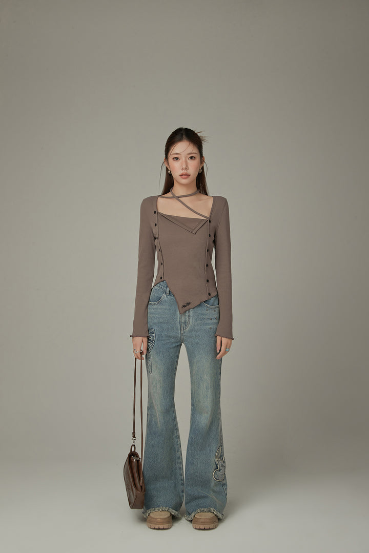 Halterneck Asymmetrical Button Top