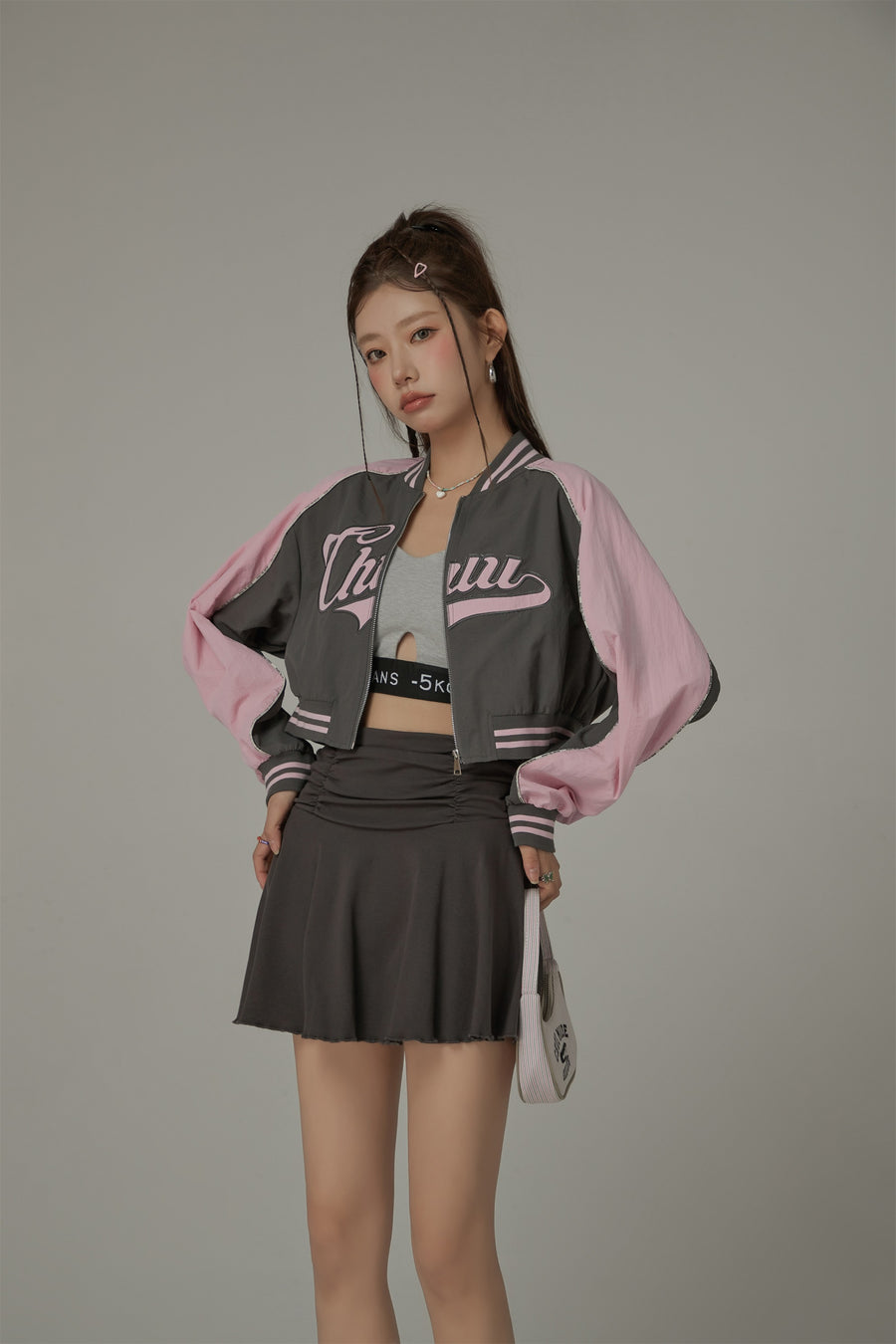 CHUU Logo Colored Zip-Up Varsity Jacket