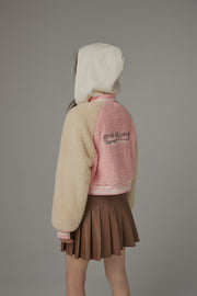 Raglan Color Combination Fluffy Jacket