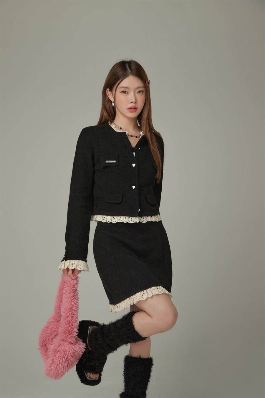 CHUU Lace Knit Banded Skirt