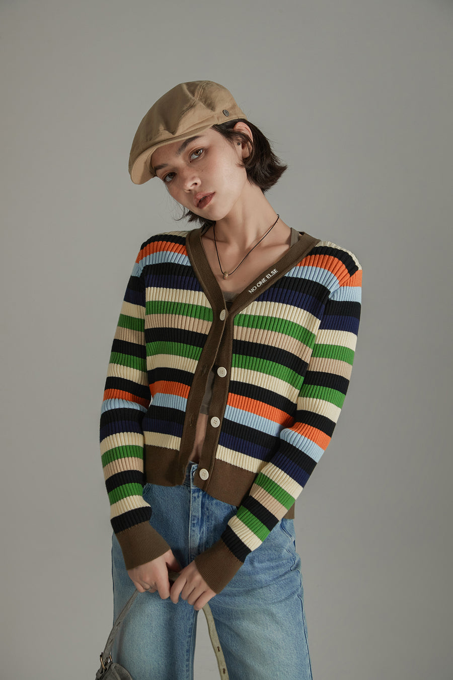 CHUU Striped Knit Cardigan