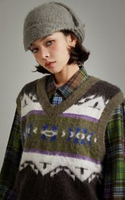 Pattern Color Knit Vest