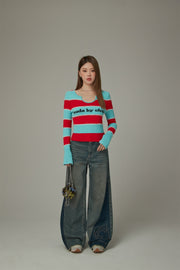 Logo Color Stripe Knit Sweater