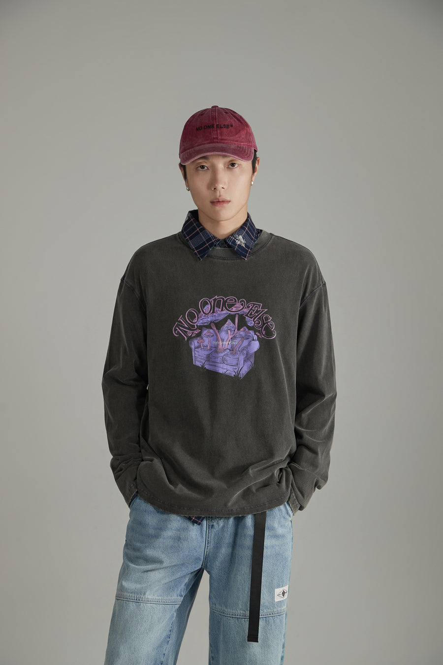 CHUU Printed Boxy Mushroom Long Sleeve T-Shirt