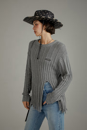 Side Front Slit Long Knit Sweater