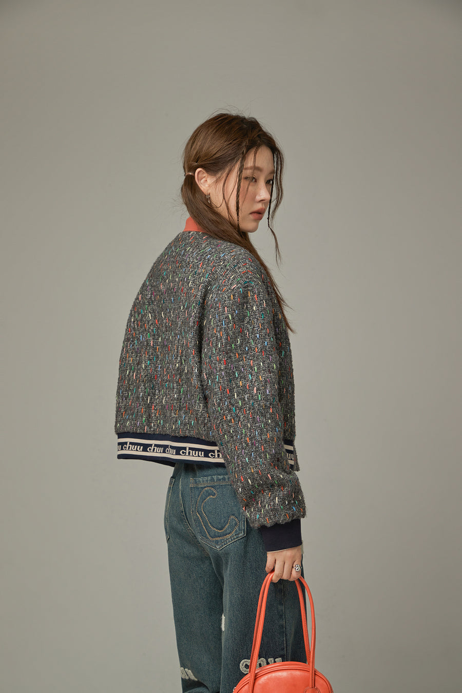 CHUU Multi Color Tweed Quilted Jacket