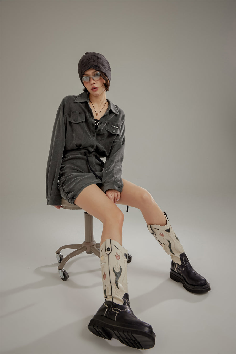 CHUU String Shirring Shirt Mini Dress