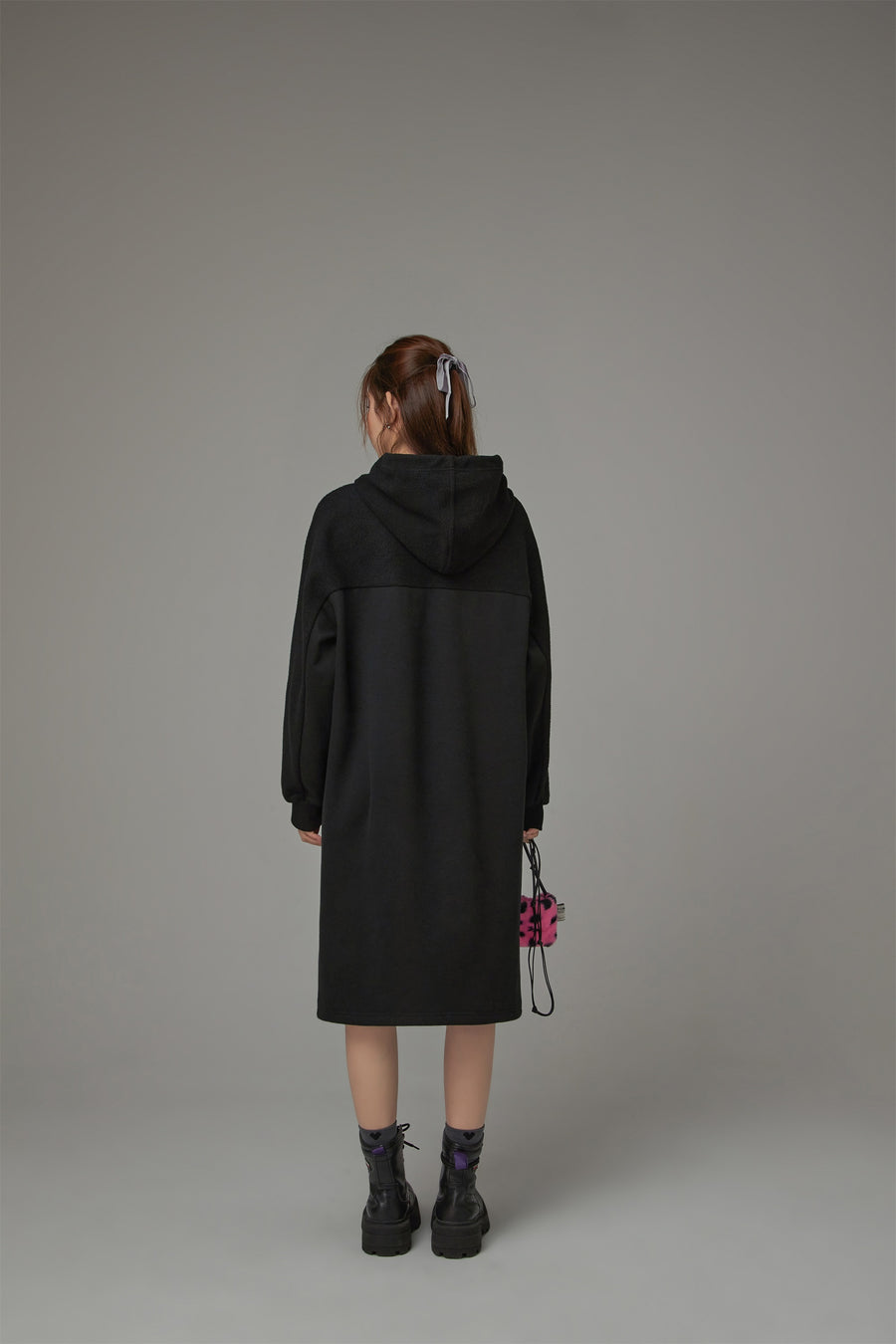 CHUU Front Slit Hooded Dress