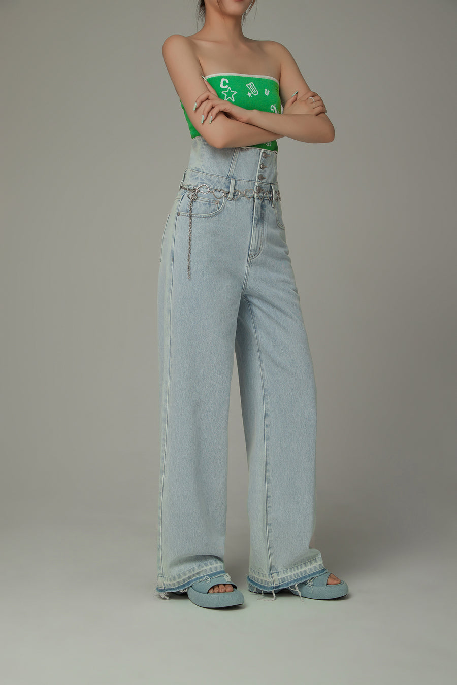 CHUU High Waisted Button Wide Denim Jeans