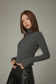 Striped Crop Turtle Neck Knit Top