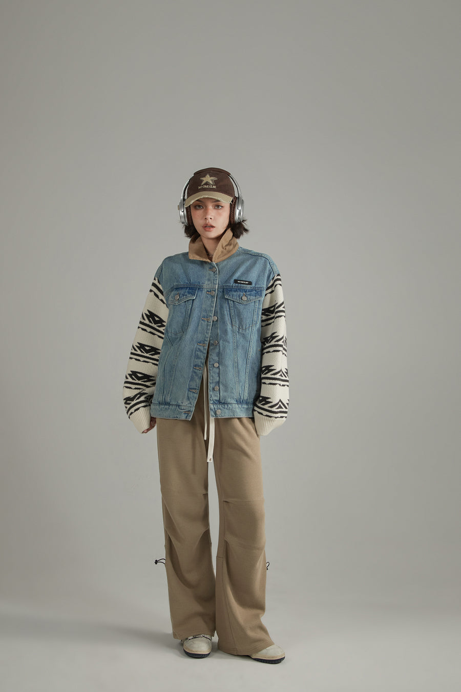 CHUU Contrast Color Knitted Denim Jacket