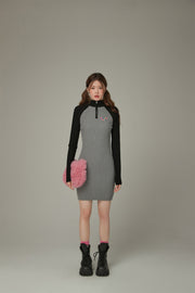 Color Matching Half Zip-Up Dress