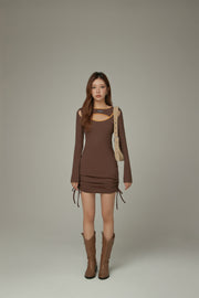 Cut Out Shirring Mini Dress