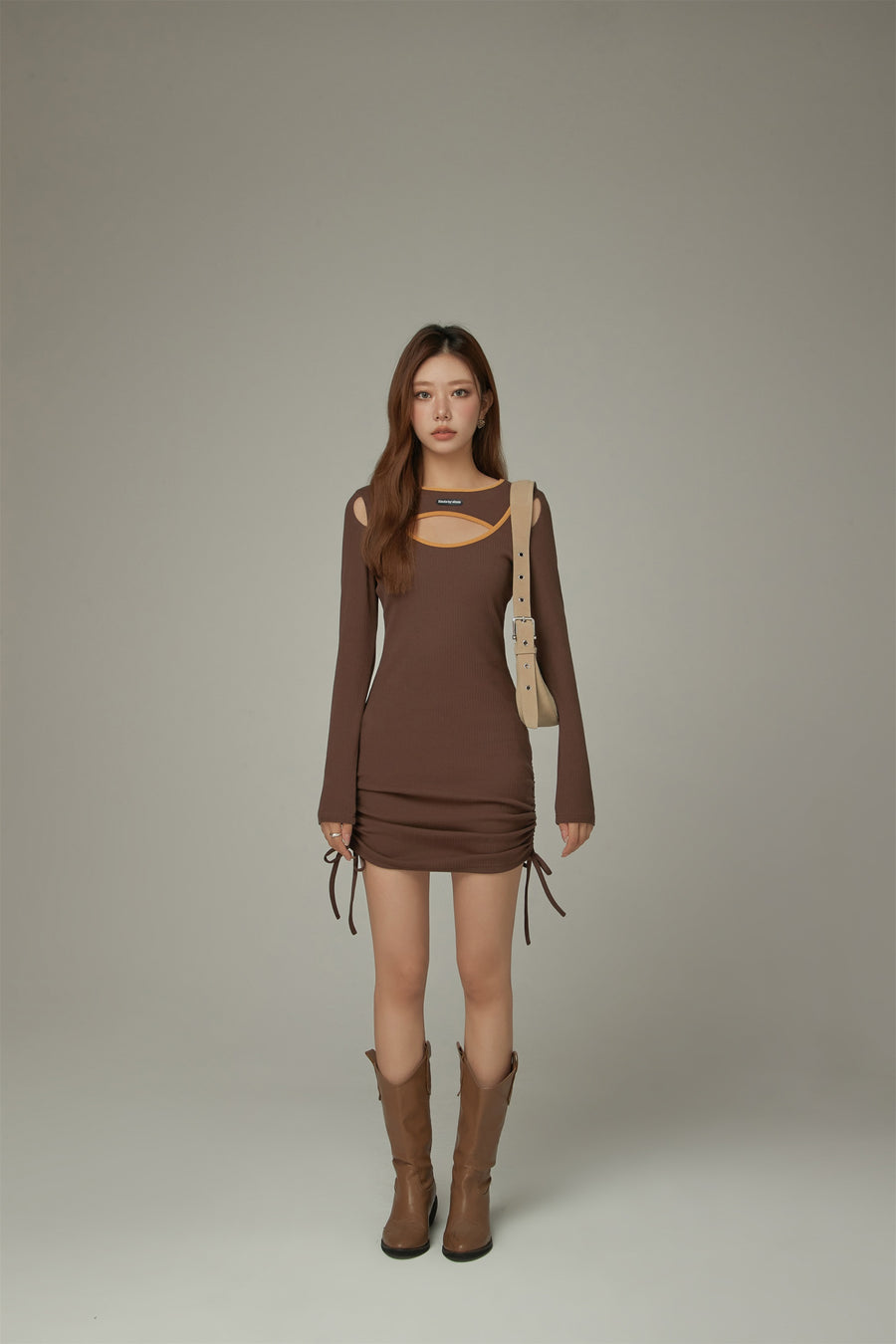 CHUU Cut Out Shirring Mini Dress