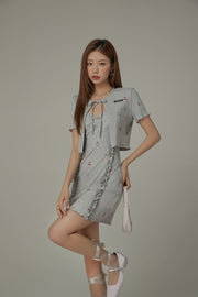 Cherry Ribbon Tie Short Sleeve Cardigan