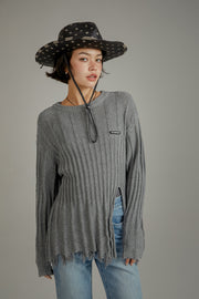 Side Front Slit Long Knit Sweater