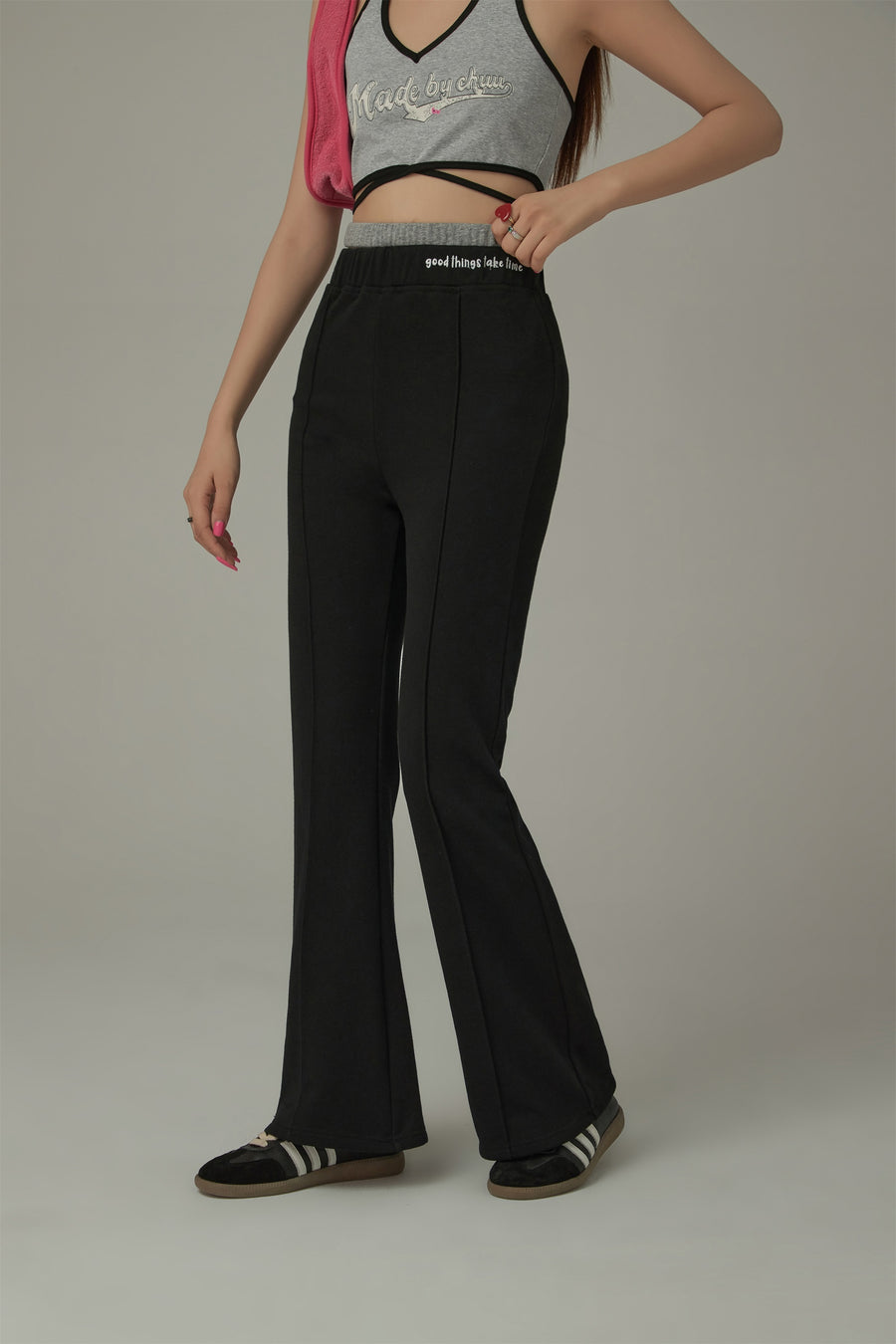 CHUU Waist Slit Casual Bootcut Pants