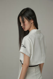 Single-Button Short Sleeve Crop Jacket