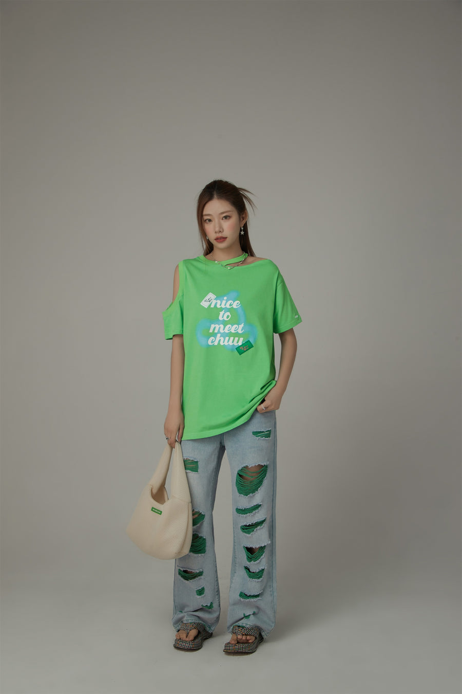 CHUU Nice To Meet Chuu Off-The-Shoulder Cherry T-Shirt