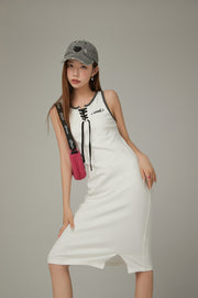 Lace Up Color Matching Sporty Long Dress