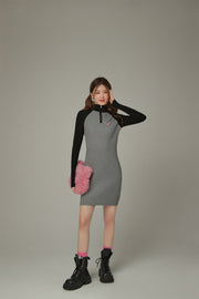 Color Matching Half Zip-Up Dress